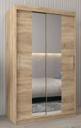 Armoire à portes coulissantes / Penderie Bisaurin 2B avec miroir, Couleur : Chêne de Sonoma - Dimensions : 200 x 120 x 62 cm ( H x L x P)