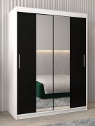 Armoire penderie à portes coulissantes Bisaurin 3B avec miroir | Blanc mat / Noir | 200 x 150 x 62 cm