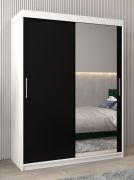Armoire à portes coulissantes Bisaurin 3C avec miroir | Blanc mat & Noir | 200 x 150 x 62 cm