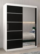 Armoire portes coulissantes Jan 03B avec miroir | Blanc mat / Noir | 200 x 150 x 62 cm