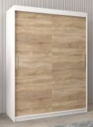 Armoire à portes coulissantes Bisaurin 3A | Blanc mat & chêne Sonoma | 200 x 150 x 62 cm