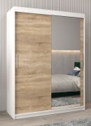 Armoire penderie 3 portes coulissantes avec miroir | Blanc mat & Chêne Sonoma | 200 x 150 x 62 cm