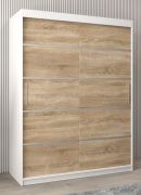 Armoire à portes coulissantes Jan 03A | Blanc mat & chêne Sonoma | 200 x 150 x 62 cm | Design moderne