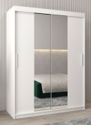 Armoire à portes coulissantes Bisaurin 3B avec miroir | Blanc mat | 200 x 150 x 62 cm | Design moderne