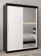 Armoire penderie 3 portes coulissantes avec miroir Bisaurin | Noir / Blanc mat | 200 x 150 x 62 cm | Design moderne