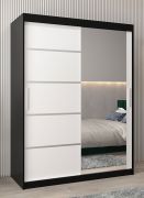 Armoire portes coulissantes Jan 03B avec miroir | Noir/Blanc mat | 200 x 150 x 62 cm