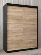 Armoire à portes coulissantes Jan 03A | Noir & chêne Sonoma | 200 x 150 x 62 cm | Rangement moderne