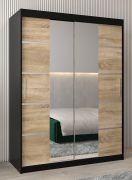 Penderie portes coulissantes avec miroir Jan 03D | Noir & Chêne Sonoma | 200 x 150 x 62 cm