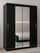 Penderie Bisaurin 3B avec miroir | Portes coulissantes | Noir | 200 x 150 x 62 cm
