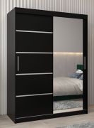 Armoire penderie Jan 03B avec portes coulissantes et miroir | Noir | 200 x 150 x 62 cm