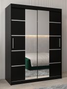 Armoire penderie Jan 03D avec miroir | Portes coulissantes | Noir | 200 x 150 x 62 cm