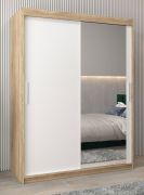 Armoire penderie 3 portes coulissantes avec miroir | Chêne Sonoma & Blanc mat | 200 x 150 x 62 cm