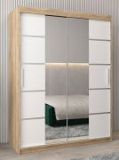 Armoire à portes coulissantes Jan 03D avec miroir | chêne Sonoma & blanc mat | 200 x 150 x 62 cm