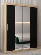 Armoire portes coulissantes avec miroir Bisaurin 3B | Chêne Sonoma/Wengé | 200 x 150 x 62 cm