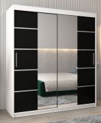 Armoire portes coulissantes Jan 04D avec miroir | Blanc mat / Noir | 200 x 180 x 62 cm | Design moderne