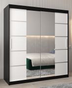 Armoire à portes coulissantes Jan 04D avec miroir | Noir / Blanc mat | 200 x 180 x 62 cm