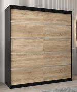Armoire à portes coulissantes Jan 04A | Noir & chêne Sonoma | 200 x 180 x 62 cm | Design moderne