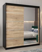 Armoire à portes coulissantes Jan 04B avec miroir | Noir & chêne Sonoma | 200 x 180 x 62 cm