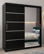 Armoire à portes coulissantes Jan 04B avec miroir | Noir | 200 x 180 x 62 cm | Organisation optimale