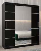 Armoire à portes coulissantes Jan 04D avec miroir | Noir | 200 x 180 x 62 cm