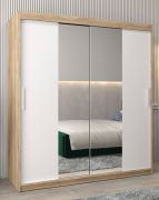 Armoire penderie à portes coulissantes avec miroir | Chêne Sonoma & Blanc mat | 200 x 180 x 62 cm
