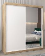 Penderie à portes coulissantes avec miroir | Chêne Sonoma & Blanc mat | 200 x 180 x 62 cm