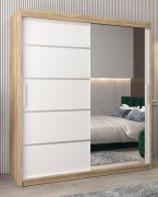 Armoire à portes coulissantes Jan 04B avec miroir | Chêne Sonoma / Blanc mat | 200 x 180 x 62 cm