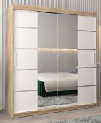 Armoire portes coulissantes avec miroir Jan 04D | Chêne Sonoma & Blanc mat | 200 x 180 x 62 cm