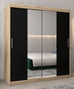 Armoire penderie à portes coulissantes Bisaurin 4B avec miroir | chêne Sonoma / noir | 200 x 180 x 62 cm