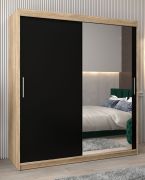 Armoire penderie à portes coulissantes Bisaurin 4C avec miroir | chêne Sonoma & noir | 200 x 180 x 62 cm