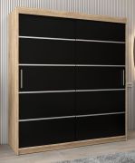 Armoire à portes coulissantes Jan 04A | chêne Sonoma & noir | 200 x 180 x 62 cm | Design moderne