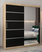 Armoire portes coulissantes avec miroir Jan 04B | Chêne Sonoma/Wengé | 200 x 180 x 62 cm | Rangement optimisé