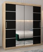 Armoire portes coulissantes avec miroir Jan 04D | Chêne Sonoma/Wengé | 200 x 180 x 62 cm | Design moderne