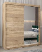 Armoire penderie portes coulissantes avec miroir | Chêne Sonoma | 200 x 180 x 62 cm | Moderne et gain de place
