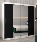 Armoire penderie à portes coulissantes Bisaurin 5B avec miroir | Blanc mat / Noir | 200 x 200 x 62 cm