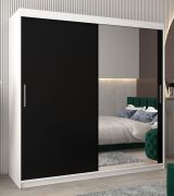 Armoire penderie à portes coulissantes Bisaurin 5C avec miroir | Blanc mat/Noir | 200 x 200 x 62 cm