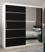 Armoire à portes coulissantes Jan 05B avec miroir | Blanc mat / Noir | 200 x 200 x 62 cm