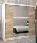 Penderie portes coulissantes Bisaurin 5B avec miroir | Blanc mat & Chêne Sonoma | 200 x 200 x 62 cm