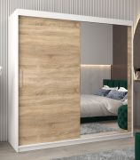 Armoire penderie à portes coulissantes Bisaurin 5C avec miroir | Blanc mat & chêne Sonoma | 200 x 200 x 62 cm