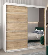 Armoire à portes coulissantes Jan 05B avec miroir | Blanc mat & chêne Sonoma | 200 x 200 x 62 cm