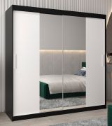 Armoire à portes coulissantes Bisaurin 5B avec miroir | Noir / Blanc mat | 200 x 200 x 62 cm