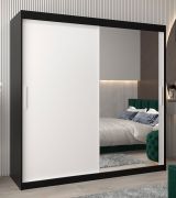 Armoire penderie à portes coulissantes Bisaurin 5C avec miroir | Noir / Blanc mat | 200 x 200 x 62 cm