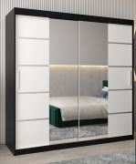 Armoire penderie Jan 05D avec miroir | Noir / Blanc mat | 200 x 200 x 62 cm | Design moderne