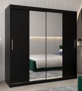 Armoire penderie à portes coulissantes Bisaurin 5B avec miroir | Noir | 200 x 200 x 62 cm | Gain de place