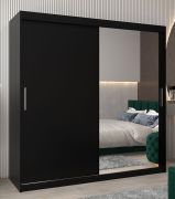 Armoire penderie Bisaurin 5C avec miroir | Noir | 200 x 200 x 62 cm | Portes coulissantes