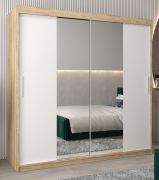 Armoire penderie coulissante Bisaurin 5B avec miroir | Chêne Sonoma & Blanc mat | 200 x 200 x 62 cm