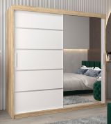 Armoire à portes coulissantes Jan 05B avec miroir | chêne Sonoma / blanc mat | 200 x 200 x 62 cm