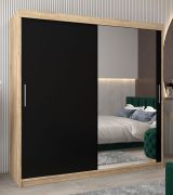 Armoire à portes coulissantes Bisaurin 5C avec miroir | chêne Sonoma & noir | 200 x 200 x 62 cm