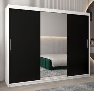 Armoire penderie à portes coulissantes Bisaurin 6B avec miroir | Blanc mat / Noir | 200 x 250 x 62 cm