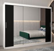 Armoire penderie à portes coulissantes Bisaurin 6C avec miroir | Blanc mat/Noir | 200 x 250 x 62 cm